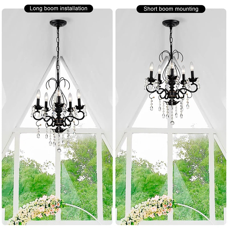 Vintage Black & Gold Crystal Kitchen Island Pendant Light - Long Boom & Short Boom Installation - Elirian