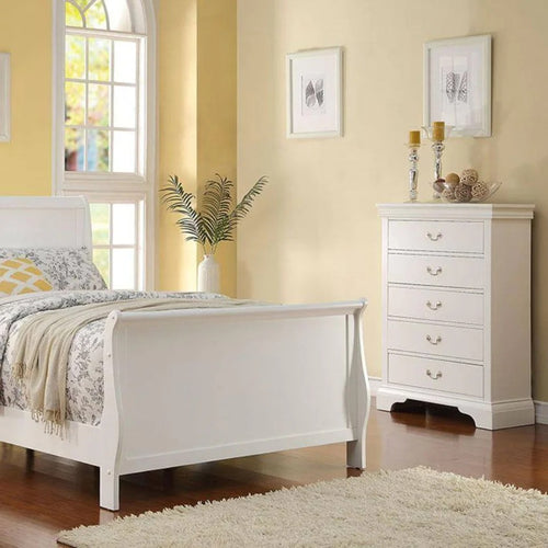 White 5-Drawer Tall Solid Wood Chest of Drawers for Bedroom