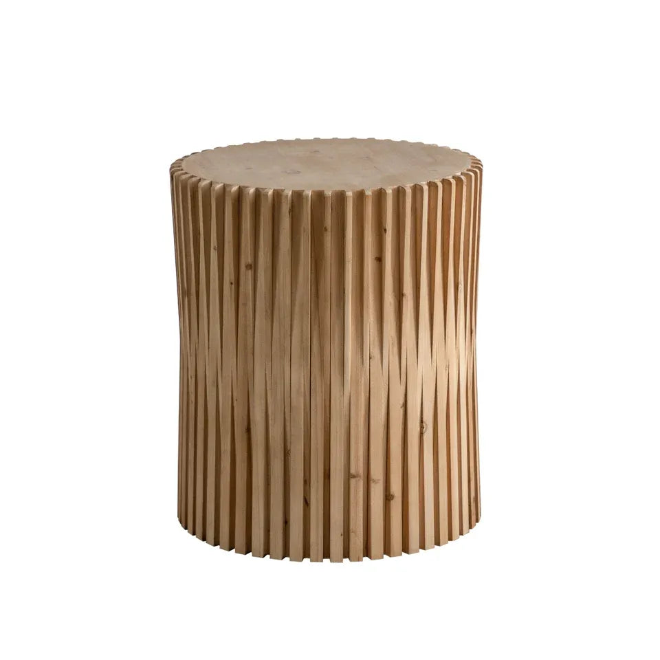 Round Natural Wood Fluted Side Table with Three-Dimensional Relief