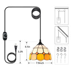 Handcrafted Stained Glass Pendant Light with 16.4 Ft Plug-In Cord & Dimmer Switch
