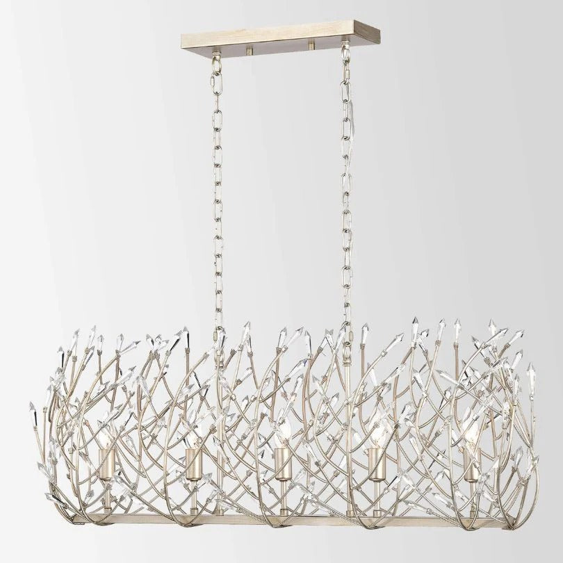 Modern crystal chandelier with vintage silver finish and adjustable chain - Elirian