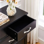 Nine-Drawer Black Wood Dresser with White Antique-Style Handles
