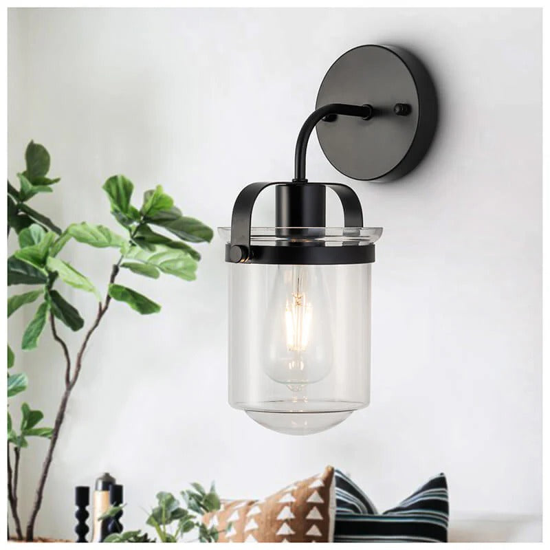 Modern black wall sconce clear glass shade contemporary lighting fixture - Elirian