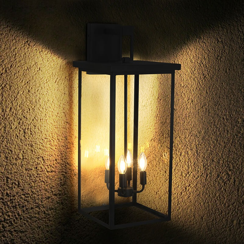 13" Matte Black 4-Light Farmhouse Outdoor Wall Light with Glass Shades