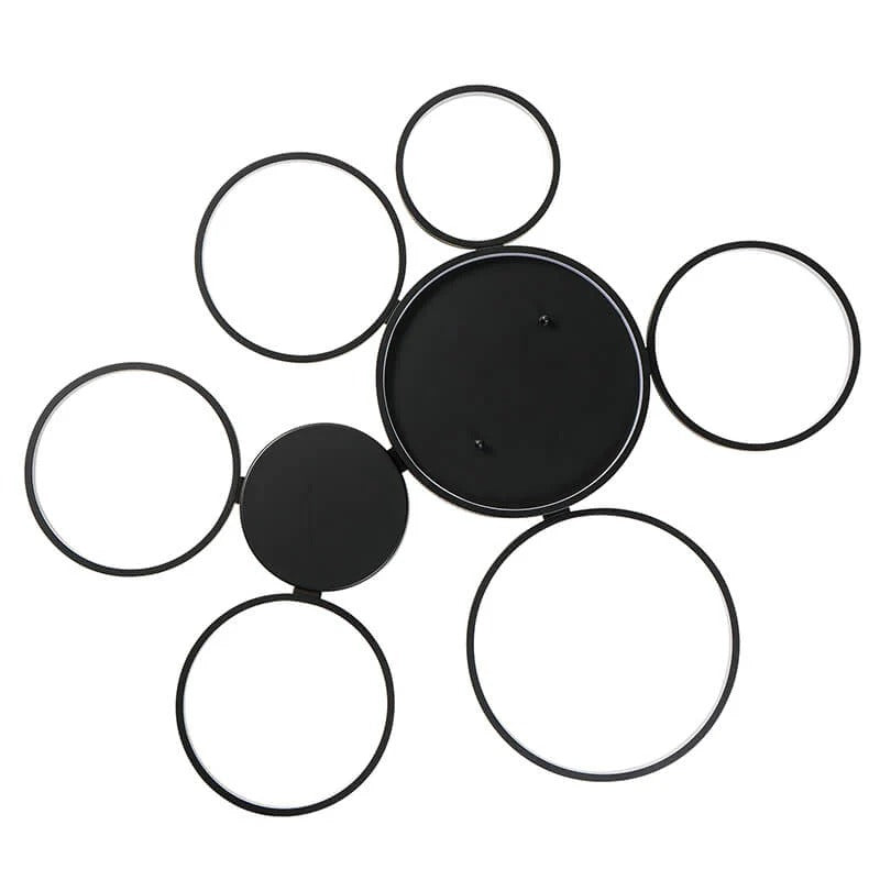 Modern black LED flush ceiling light with six surrounding rings, contemporary design - Elirian