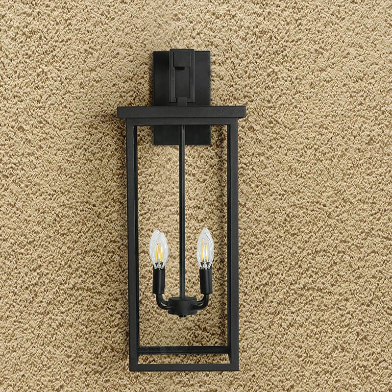 11.2" Black Candle-Style Outdoor Wall Light with Glass Panels & 4 Lights