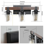 3-Light Rustic Bathroom Vanity Light Fixture with Clear Glass Shades and Wood Accent - Elirian