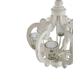 Cream wooden farmhouse candelabra pendant light with six glass candle holders - Elirian