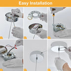 Modern crystal glass LED pendant light installation guide showing six easy assembly steps - Elirian