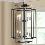18" Farmhouse Black & Silver Tiered Lantern Chandelier with 8 Lights