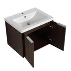 24" Dark Walnut Floating Bathroom Vanity with Resin Sink & Soft-Close Doors