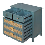 Dark Green Rattan 5-Drawer Storage Cabinet with 4 Drawer