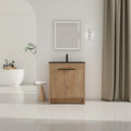 30" Freestanding Oak Bathroom Vanity with Black Ceramic Sink and Soft-Close Doors