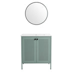 30" Mint Green Steel Bathroom Vanity with Ceramic Sink and Mesh Doors