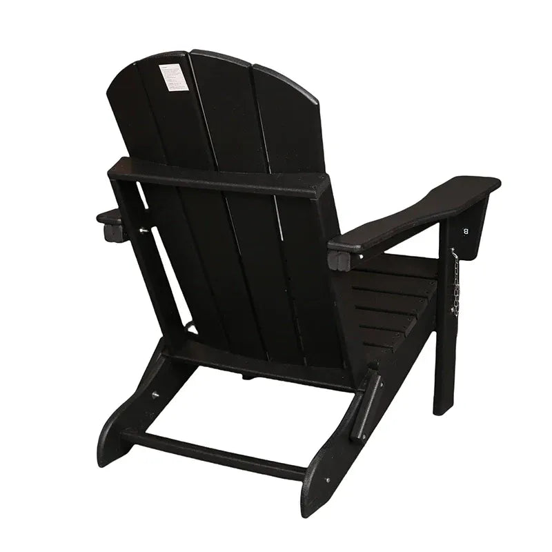 Antique Black Folding HDPE Adirondack Lounge Chair with Wide Armrests