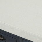 Banc de rangement d'entrée bleu antique avec 3 paniers en rotin et 3 tiroirs