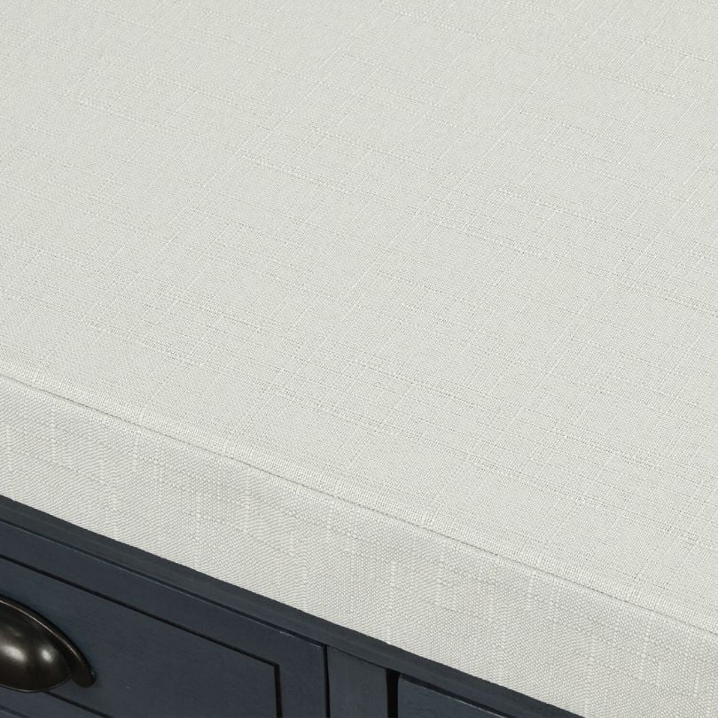 Banc de rangement d'entrée bleu antique avec 3 paniers en rotin et 3 tiroirs