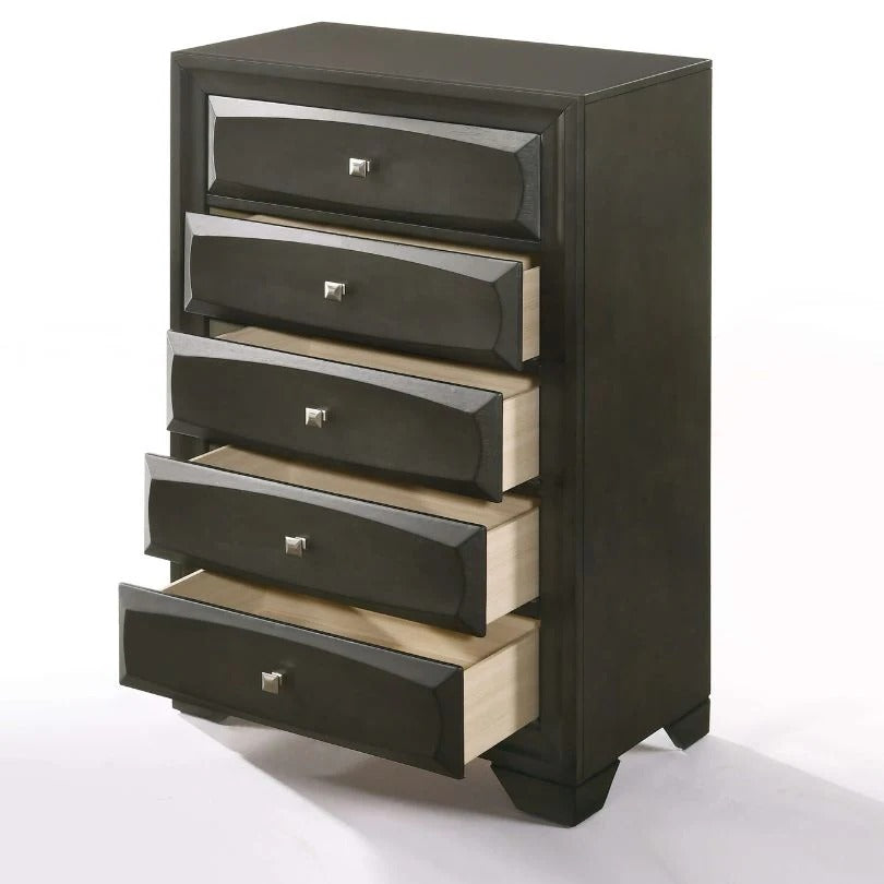 Antique Gray 5-Drawer Tall Wood Chest of Drawers