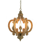 Beige brown wood farmhouse candelabra pendant light with six candle-style lights - Elirian