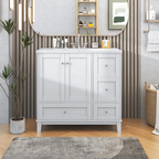 36" White Bathroom Vanity with Sink, USB Charger, 4 Drawers & 2-Door Cabinet