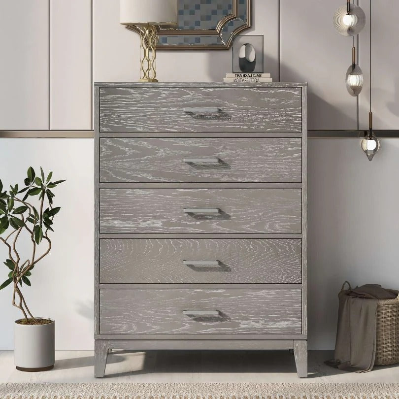 Modern Grey Five-Drawer Chest of Drawers