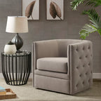 Modern Capstone Swivel Barrel Accent Chair with Tufting and Nail heads