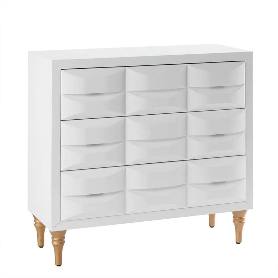White Gloss 3-Drawer Chest of Drawers with Gold Metal Legs