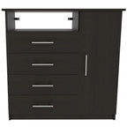Modern Black Wengue 4-Drawer Dresser with Open Shelf & Door