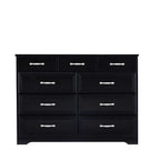 Nine-Drawer Black Wood Dresser with White Antique-Style Handles