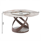 Beige Round Sintered Stone Dining Table with Turntable & X-Shaped Metal Base