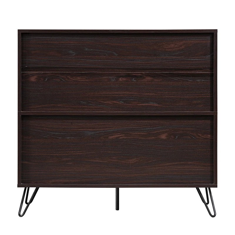 Mid-Century Brown Rectangular Wine Cabinet with 15 Wine Cubbies & Storage