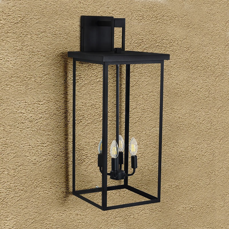 13" Matte Black 4-Light Farmhouse Outdoor Wall Light with Glass Shades