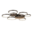 Modern black LED flush ceiling light with six illuminated rings and remote control - Elirian