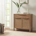 14.8" Natural Wood Woven Accent Storage Chest with Drawer & 2 Cane Doors