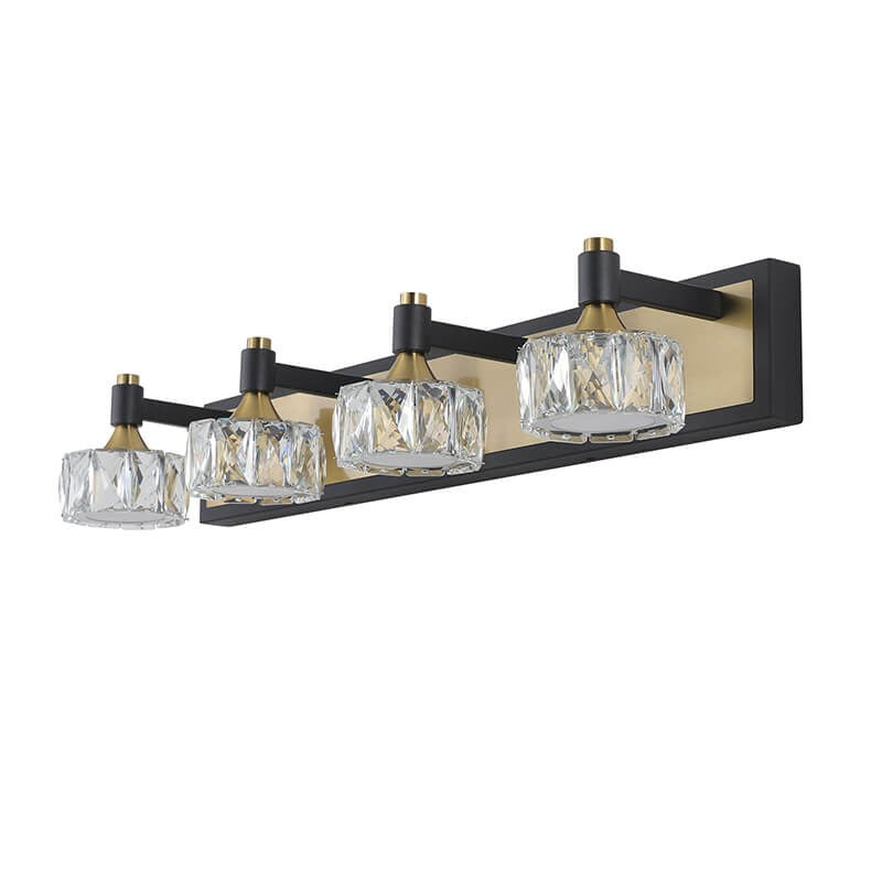 Modern crystal LED vanity light fixture black brass four lights bathroom - Elirian