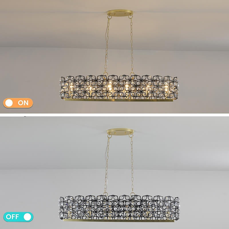 Modern champagne gold oval crystal pendant light with on-off toggle - Elirian
