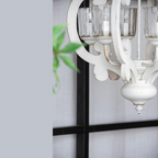 Cream farmhouse pendant light with six glass cylinder shades and wood accents - Elirian
