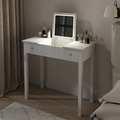 White makeup vanity table with LED mirror, drawers, and storage - Elirian