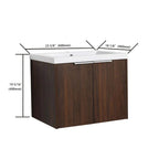 24" Dark Walnut Floating Bathroom Vanity with Resin Sink & Soft-Close Doors