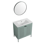 30" Mint Green Steel Bathroom Vanity with Ceramic Sink and Mesh Doors