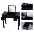 31.5" Black Flip-Top Vanity Table with Hidden Mirror, 2 Drawers & Centre Storage