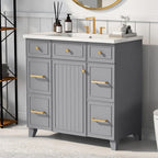 36" Freestanding Grey Bathroom Vanity with Sink, Soft-Close Door & Drawers