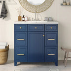 36" Navy Blue Bathroom Vanity with Resin Sink, 6 Drawers & Soft-Close Cabinet