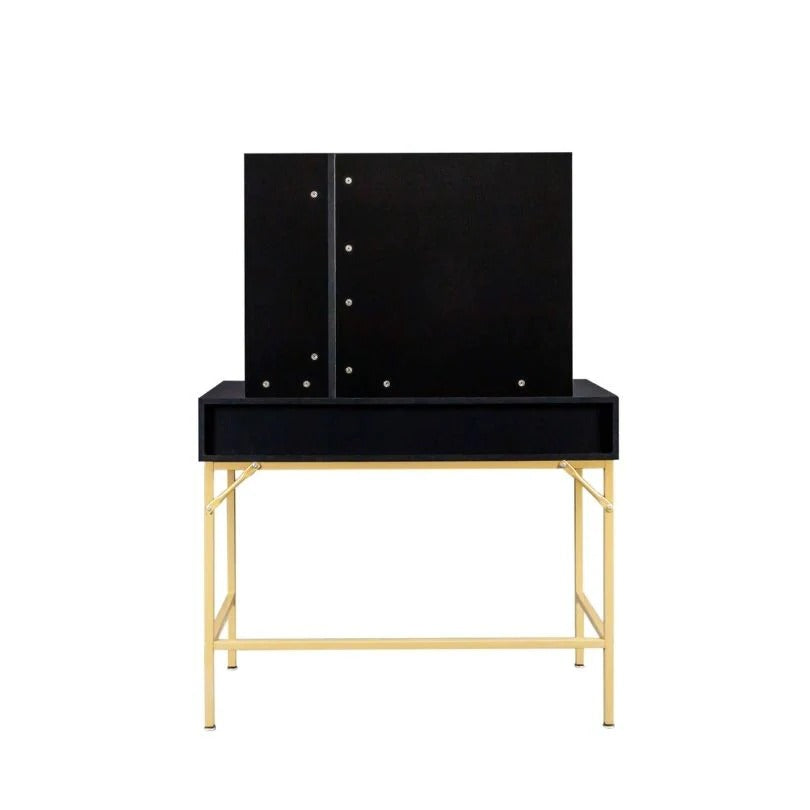 39" Black Makeup Vanity with 10-LED Mirror, 3 Drawers, Open Shelves and Stool