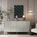 Modern Champagne Four-Door Cabinet with Pine Legs and Four Shelves