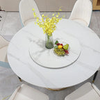 Runder, beiger Drehteller-Esstisch mit Metall- und Holzsockel