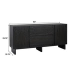Schwarzes 160 cm breites Sideboard aus Küsteneiche mit abgeschrägten Schubladen und Kabeldurchführung