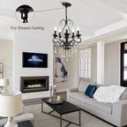 Black crystal chandelier pendant light with sloped ceiling adapter in modern living room - Elirian