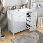 36" White Bathroom Vanity with Sink, USB Charger, 4 Drawers & 2-Door Cabinet