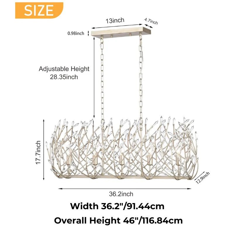 Modern crystal chandelier with vintage silver finish, adjustable height 28 inches - Elirian